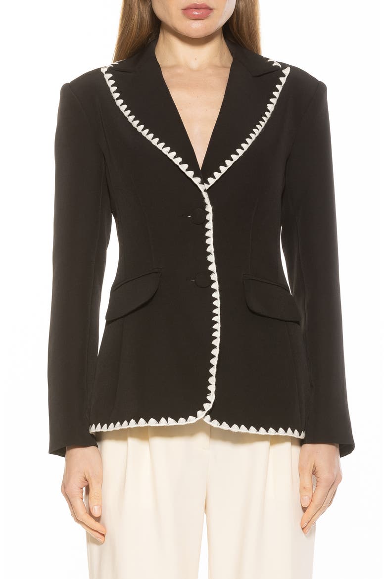 Contrast Embroidered Blazer, Main, color, BLACK