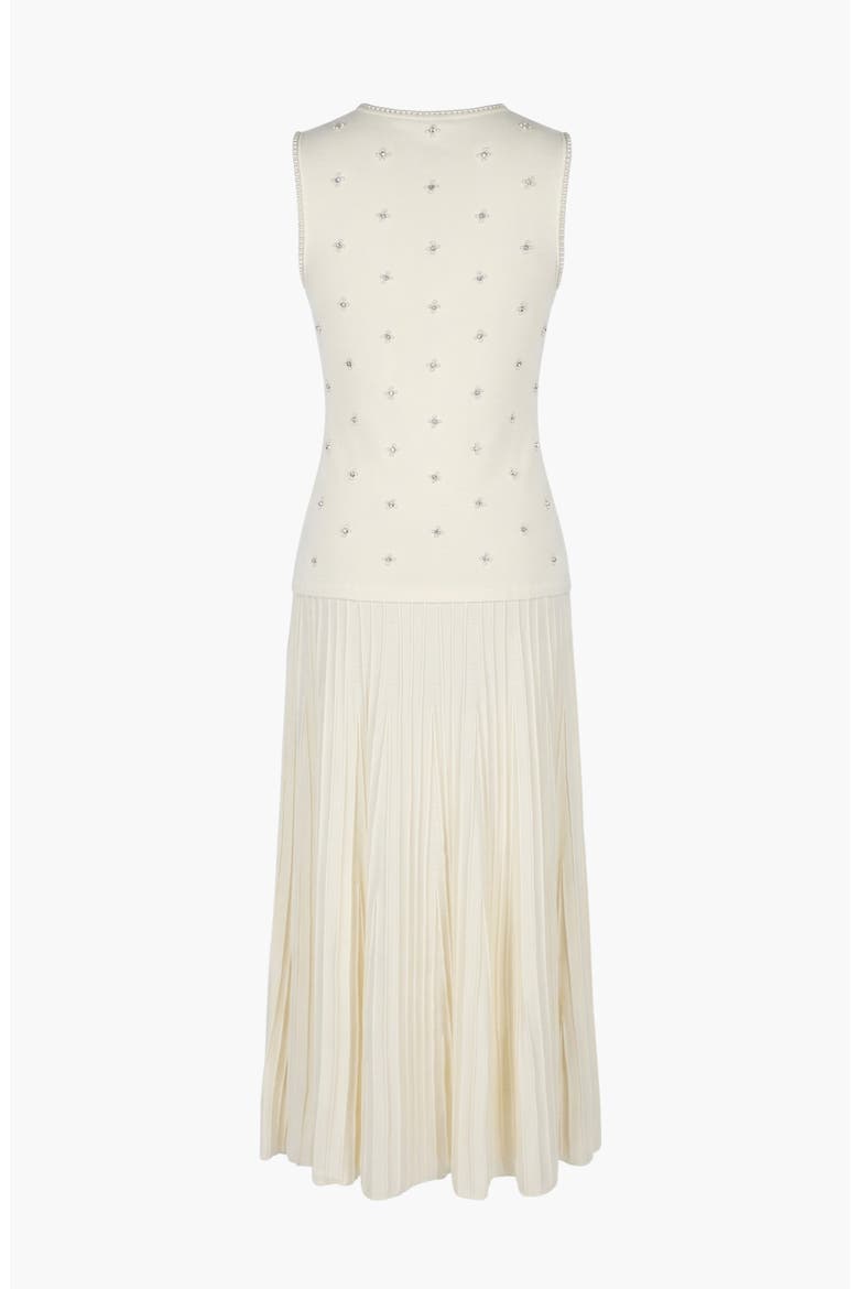 Pearl Embellished Pleated Midi Sleeveless Dress, Alternate, color, White
