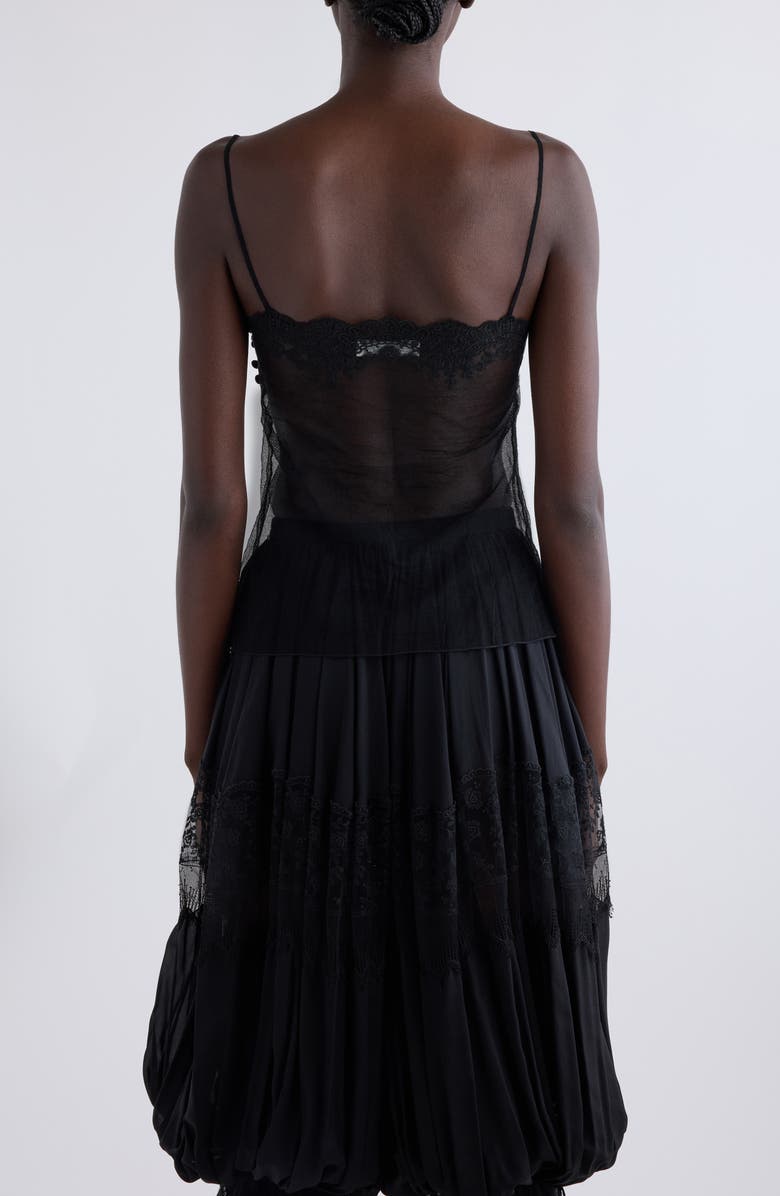 Chloé Lace Trim Sheer Fitted Tank, Alternate, color, Black