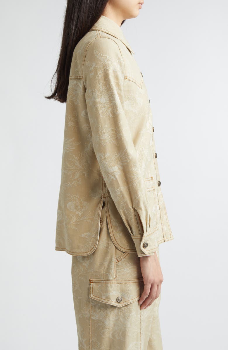 Etro Floral Denim Button-Up Shirt, Alternate, color, Multicol On Beige Base