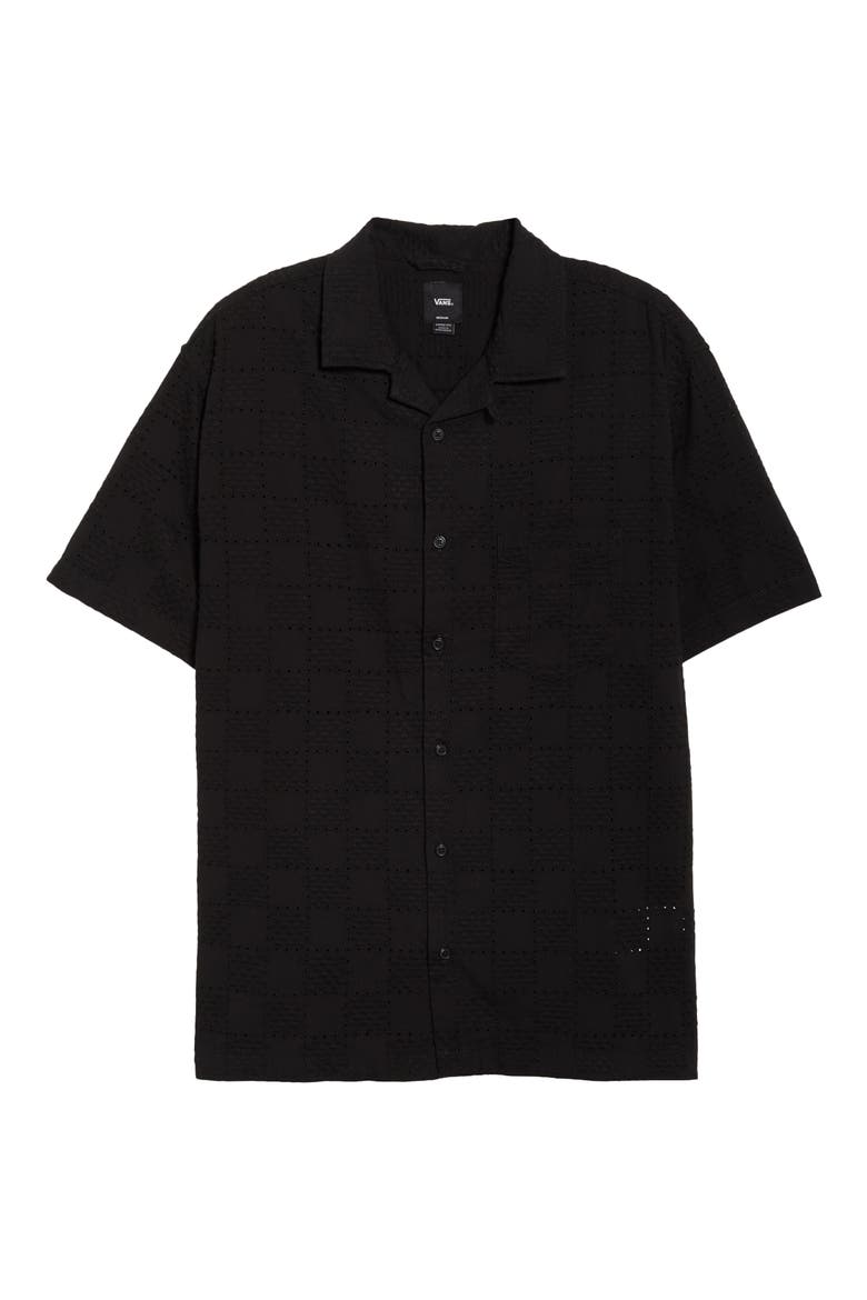 Wayside Eyelet Embrodiered Camp Shirt, Alternate, color, BLACK