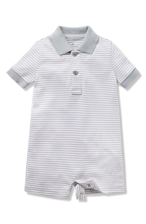 Petite Plume Stripe Polo Romper In Grey