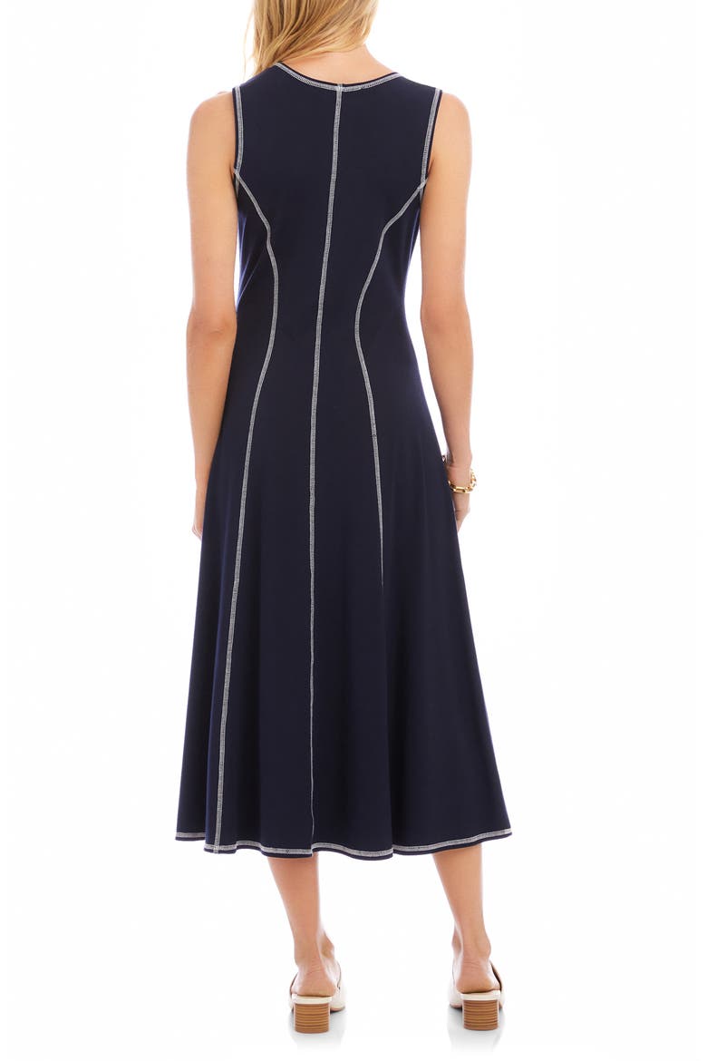 Contrast Stitch Sleeveless Midi Dress, Alternate, color, NAVY