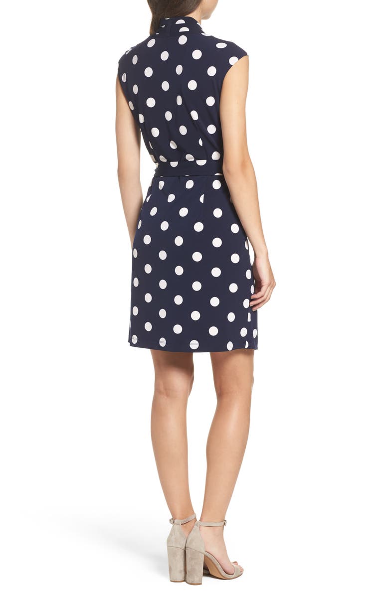 Eliza J Polka Dot Jersey Faux Wrap Dress, Alternate, color, 