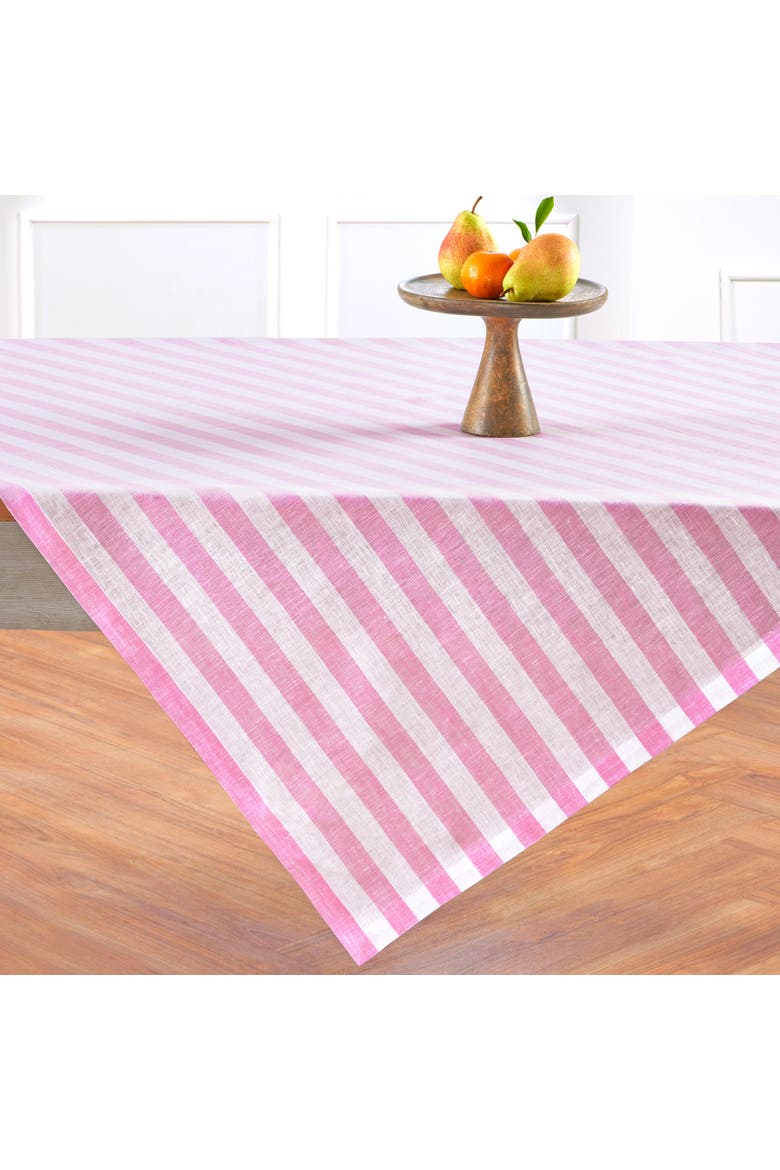 Linen Table Throw 52 x 52 Inch - Sorrento Stripe, Main, color, Chateau Rose and White