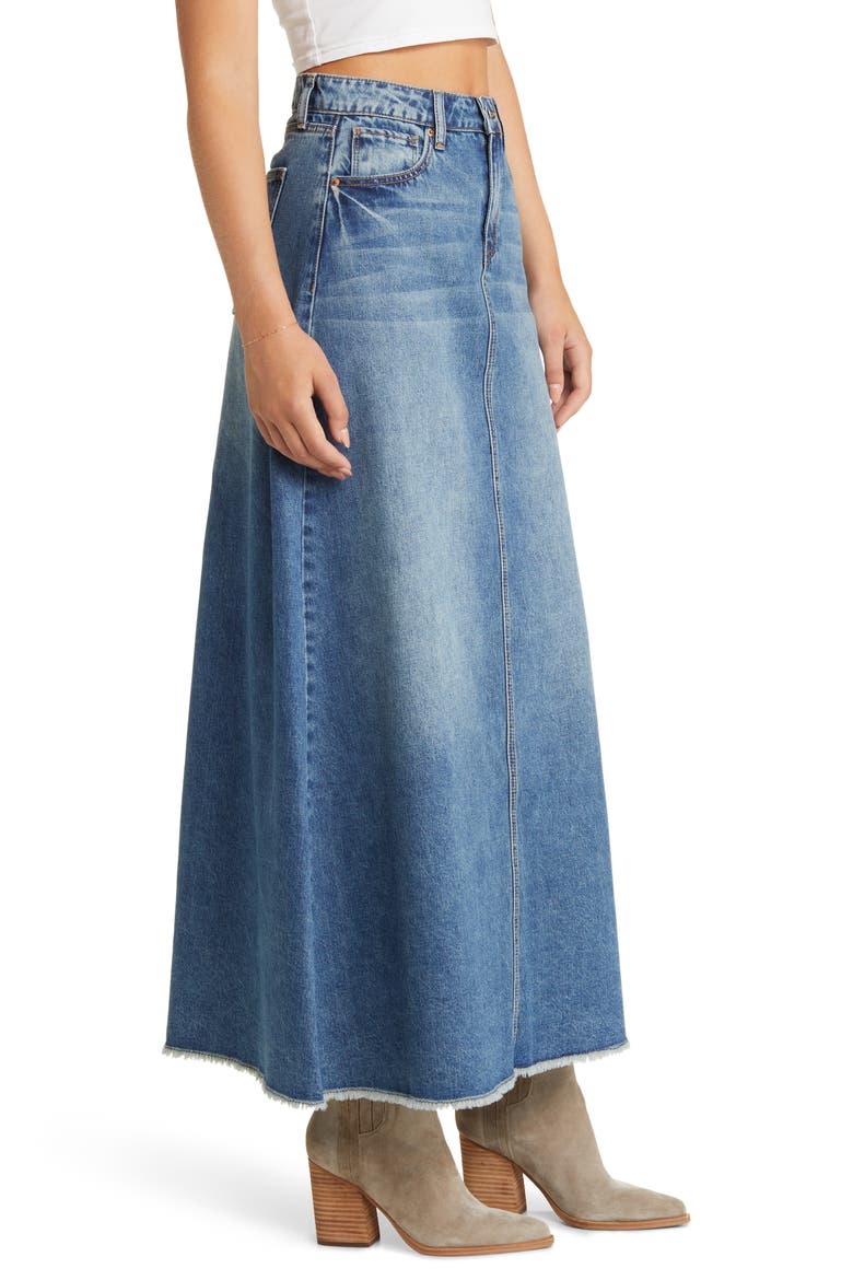 Frayed Hem Denim Maxi Skirt, Alternate, color, WASHED BLUE