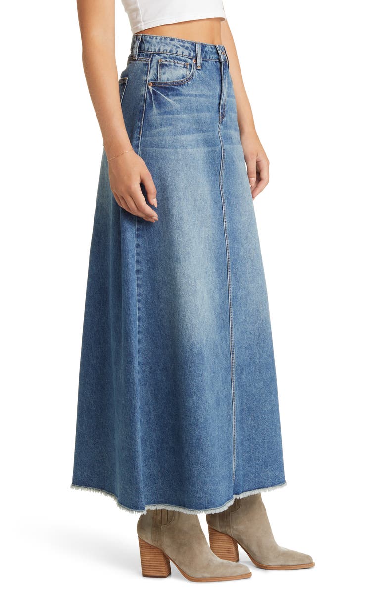 Prosperity Denim Frayed Hem Denim Maxi Skirt, Alternate, color, 
