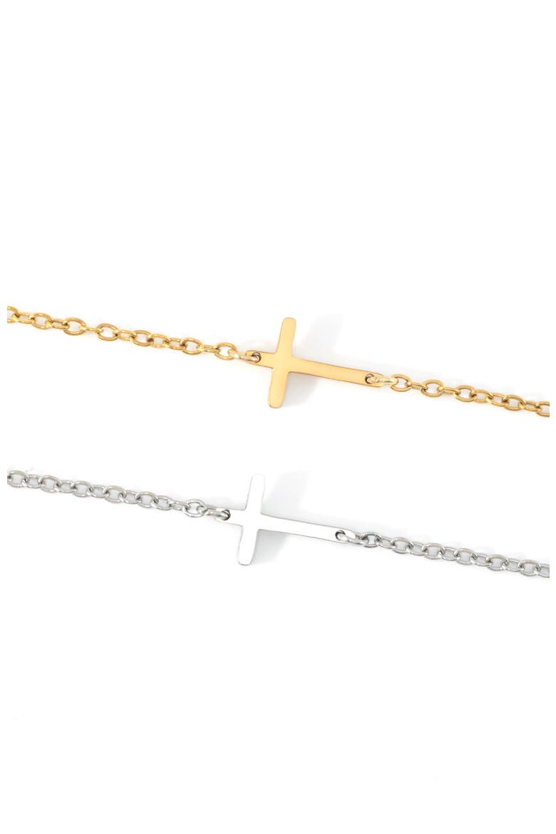 Dainty Sideways Cross Necklace, Alternate, color, Silver
