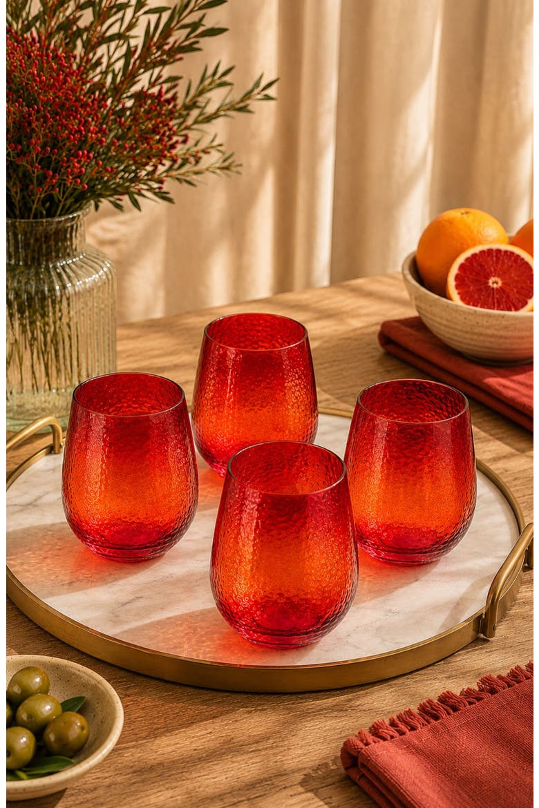 Apertivo Set of 4 Stemless Glasses, Alternate, color, RED