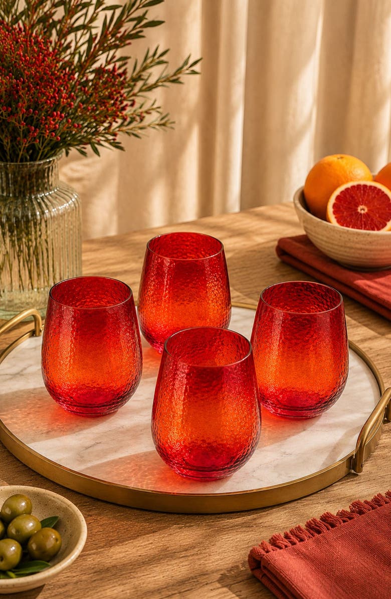 Zodax Apertivo Set of 4 Stemless Glasses, Alternate, color, Red