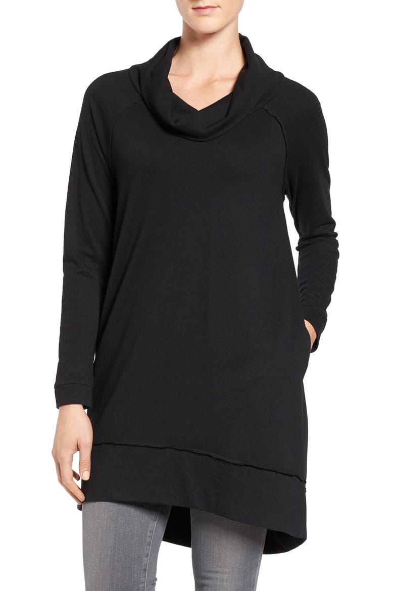 Cowl Neck Tunic Sweatshirt, Main, color, BLACK