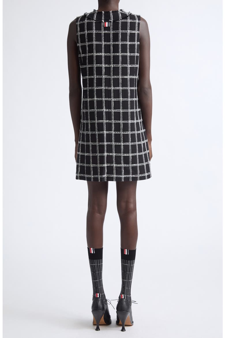 Fray Edge Windowpane Check V-Neck Cardigan Dress, Alternate, color, BLACK