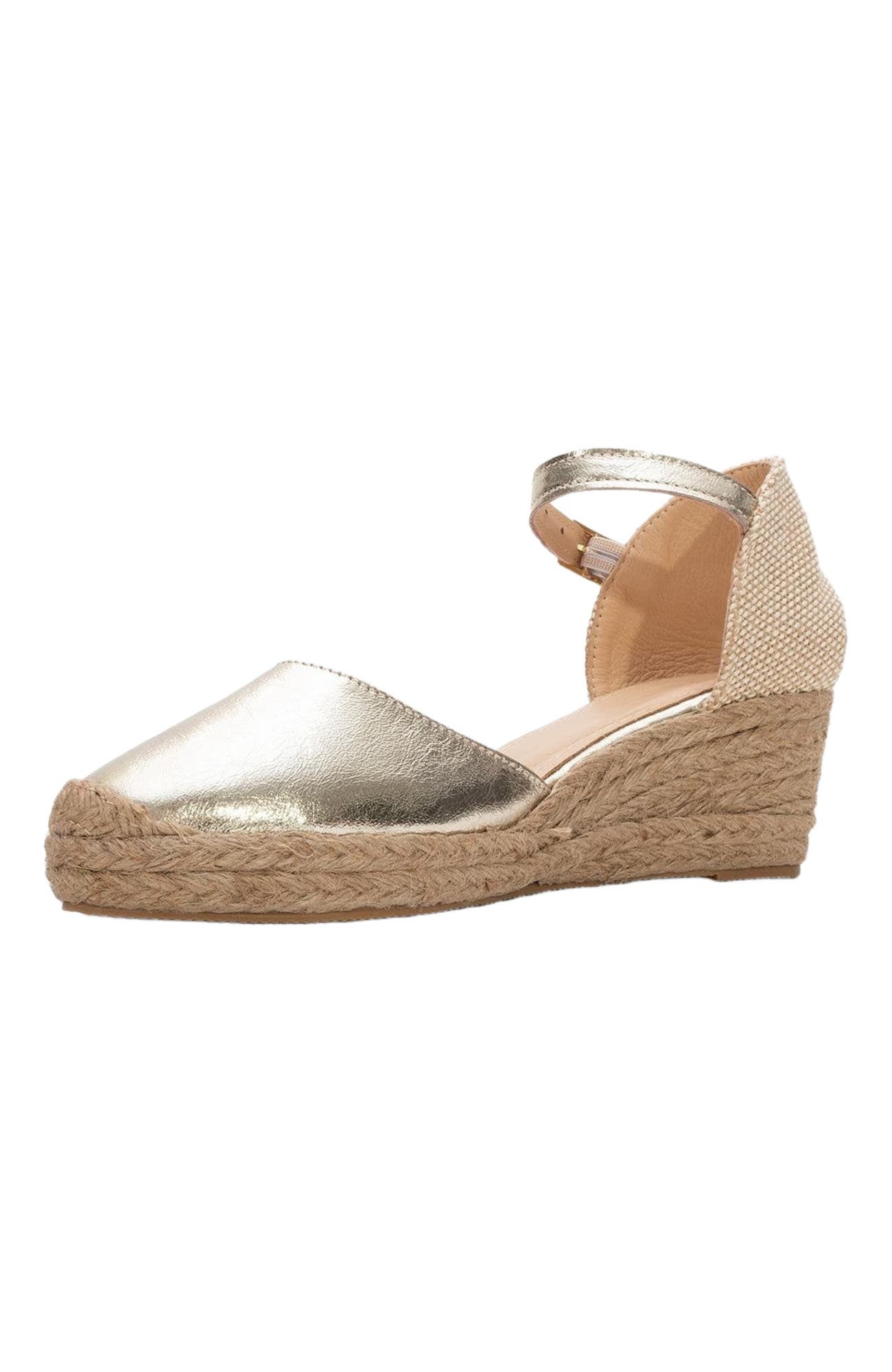 Forever & Always Shoes Aldea Leather Platform Espadrille, Alternate, color, Gold Leather