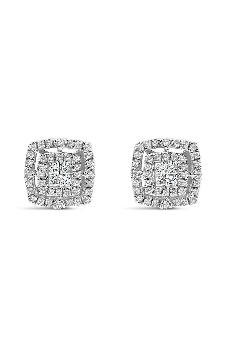 Haus of Brilliance Silver 1/4 Cttw Diamond Double Halo Cushion Shaped Stud Earrings, Main, color, White
