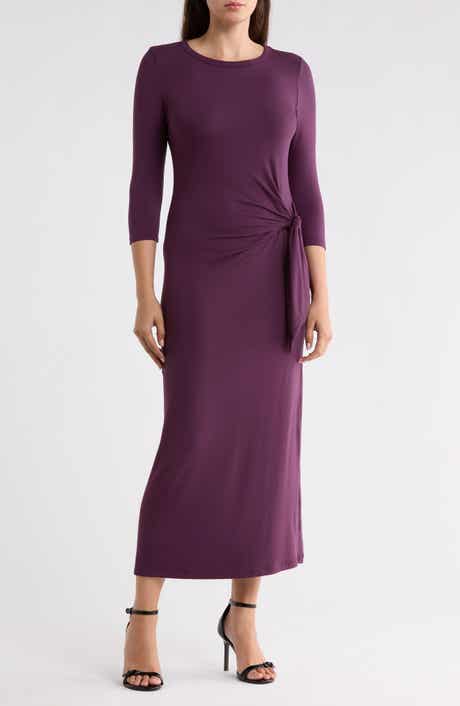 Side Knot Three-Quarter Sleeve Midi Dress