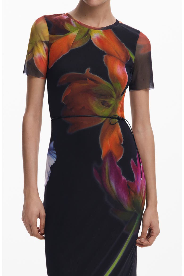 Floral Mesh Maxi Dress, Alternate, color, BLACK