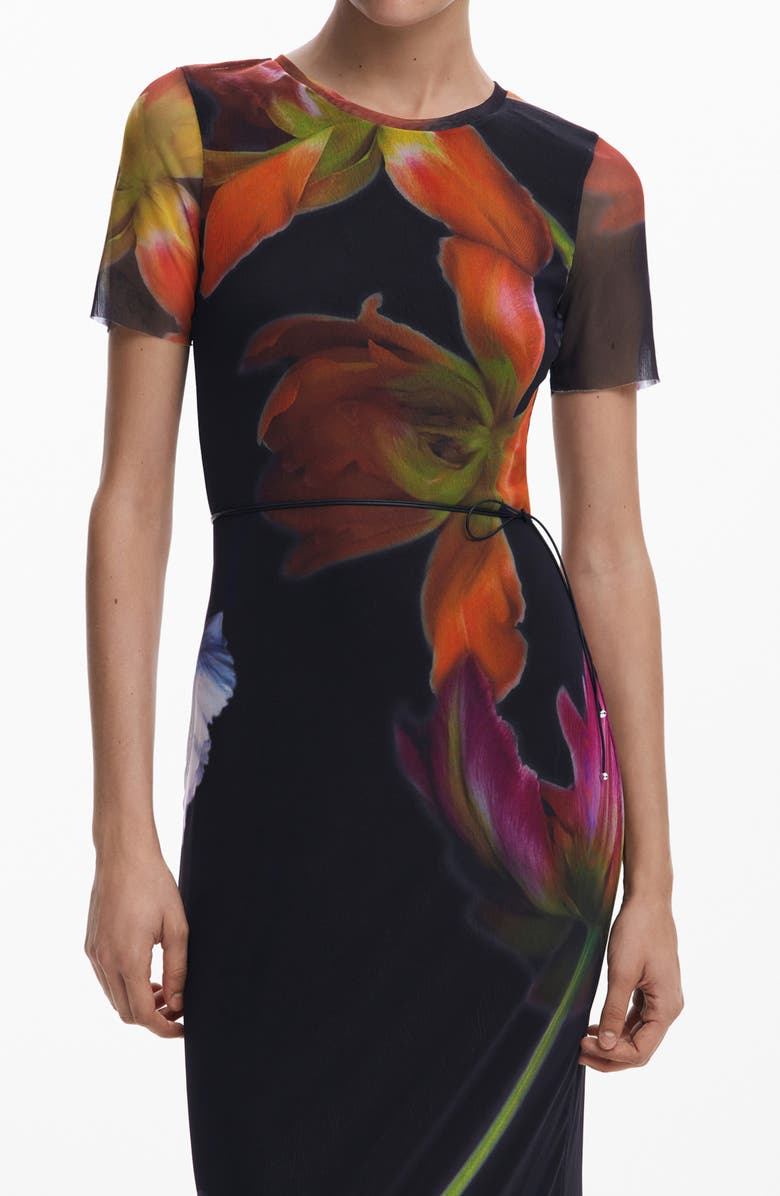 Desigual Floral Mesh Maxi Dress, Alternate, color, Black