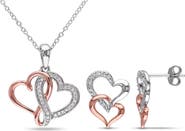 DELMAR Diamond Heart Pendant Necklace & Stud Earrings Set - 0.19ct.