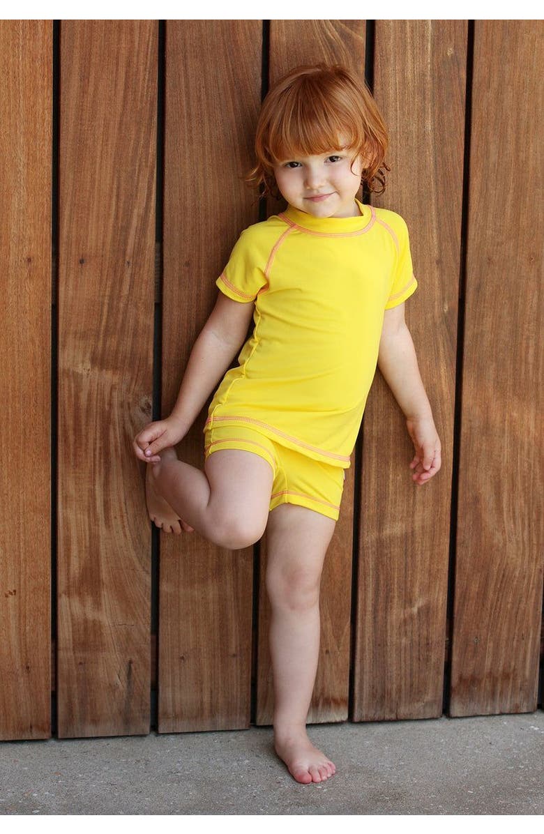 CITY THREADS Girls UPF 50+ Quick-Dry Swim Boy Shorts, Alternate, color, Fiesta Print