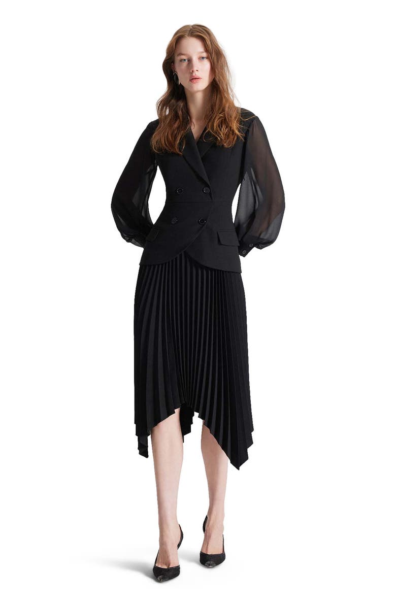 THEO The Label Atlas Crepe and Chiffon Pleated Dress, Main, color, Black