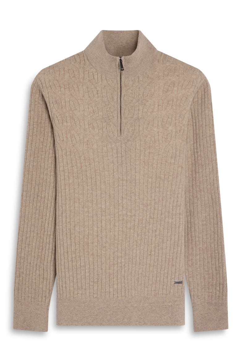 Cotton and Cashmere Quarter Zip Sweater, Alternate, color, COBBLESTONE