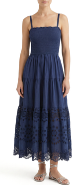 Change of Scenery Kristen Sleeveless Smocked Eyelet Midi Dress