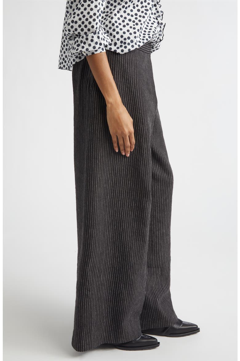 Oversize Crossover Pinstripe Linen & Virgin Wool Pants, Alternate, color, BROWN STRIPE