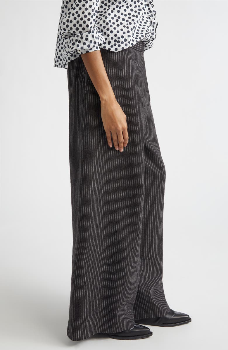 R13 Oversize Crossover Pinstripe Linen & Virgin Wool Pants, Alternate, color, Brown Stripe