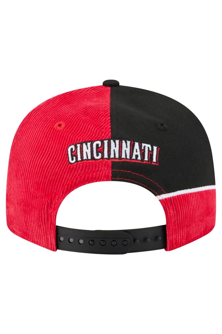 Men's New Era Red/Black Cincinnati Reds Retro Split Corduroy Snapback Hat, Alternate, color, Red