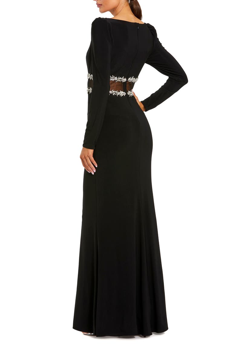 Long Sleeve Jersey Gown With Jewel Detail, Alternate, color, Black