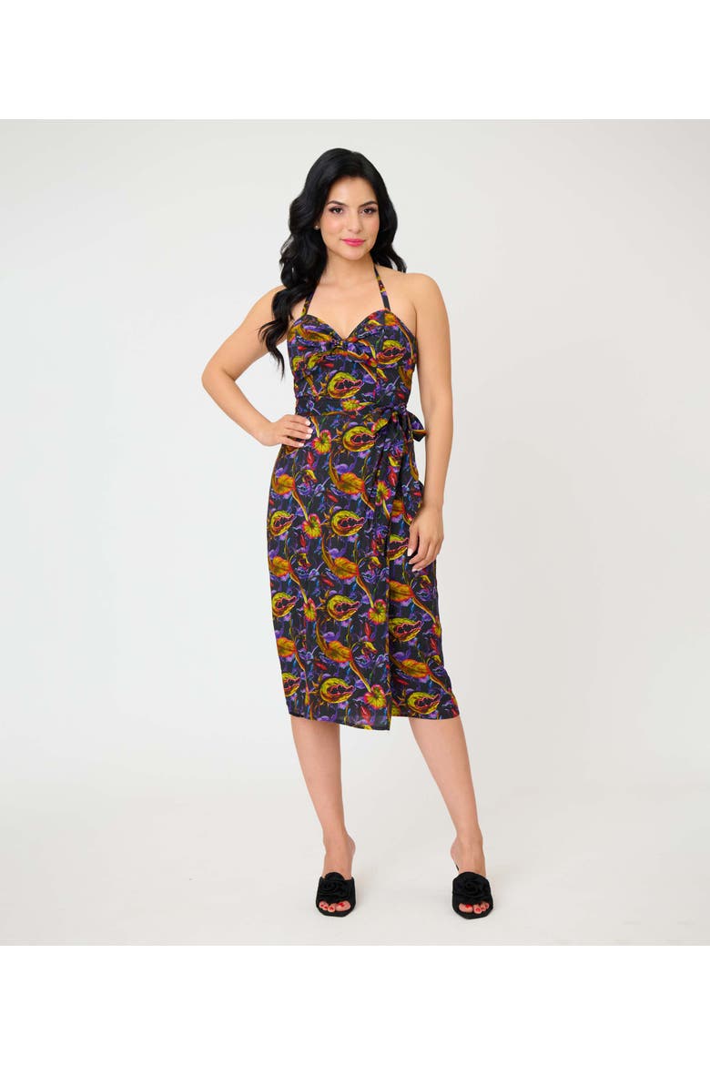 Leilani Sleeveless Sarong Dress, Alternate, color, Black Carnivorous Plants