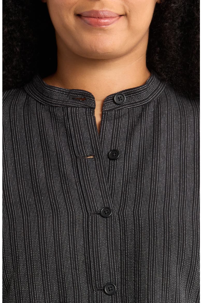 Stripe Mandarin Collar Shirt Jacket, Alternate, color, BLACK