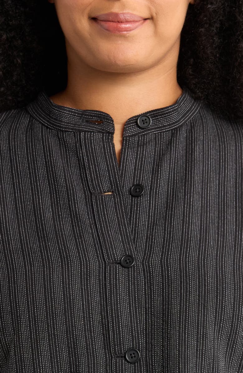 Eileen Fisher Stripe Mandarin Collar Shirt Jacket, Alternate, color, Black