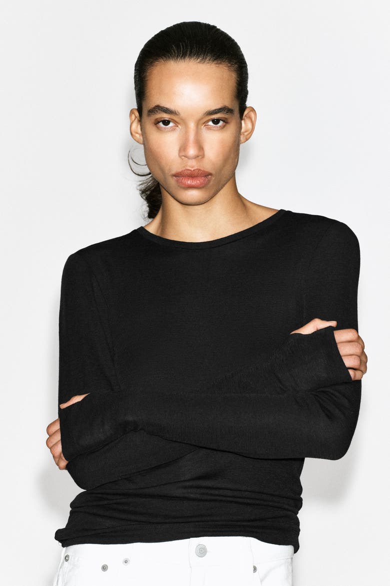 Cotton Long-Sleeved Top, Alternate, color, BLACK