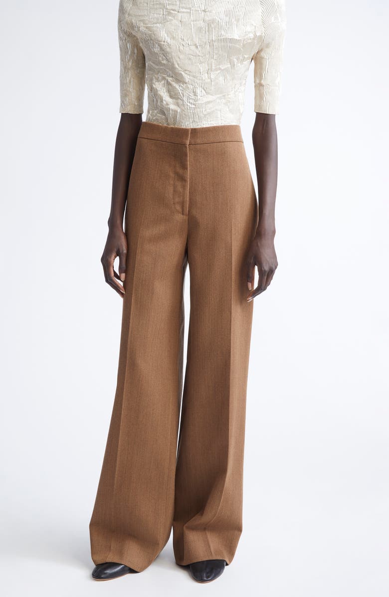 FFORME Agel Tailored Wide Leg Virgin Wool Trousers, Main, color, Camel Melange