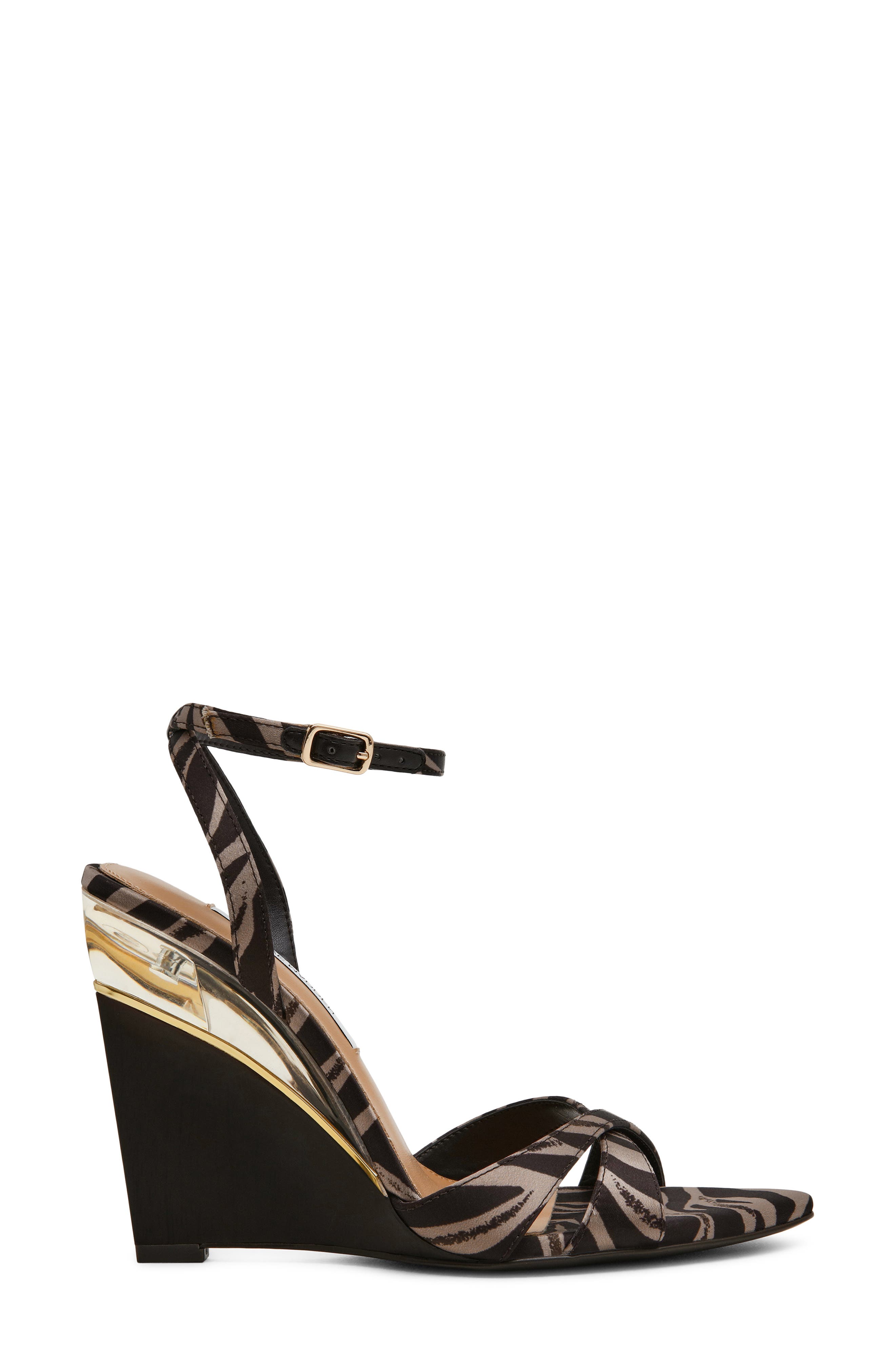 Sorynn Ankle Strap Pointed Toe Wedge Sandal, Alternate, color, ZEBRA/ BROWN