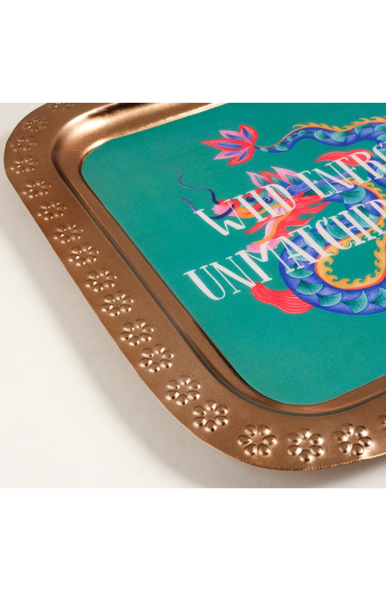 Zsa Zsa Zsu Nanpur Patterned Square Metal Decorative Tray Energy 11X11 In, Alternate, color, Green