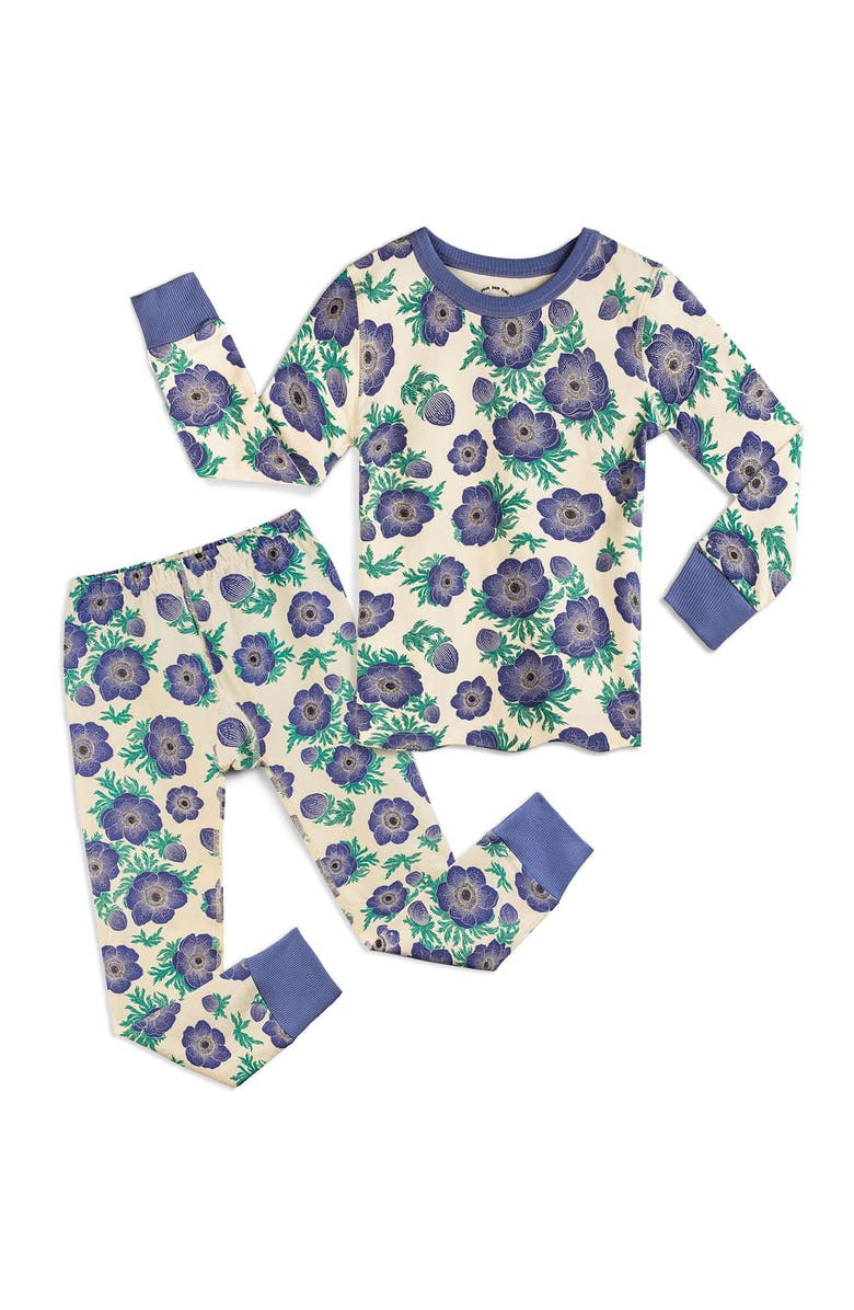 Mightly 100% Organic Cotton Print Long Sleeve Snug Fit Kids Pajamas, Main, color, Purple Poppy