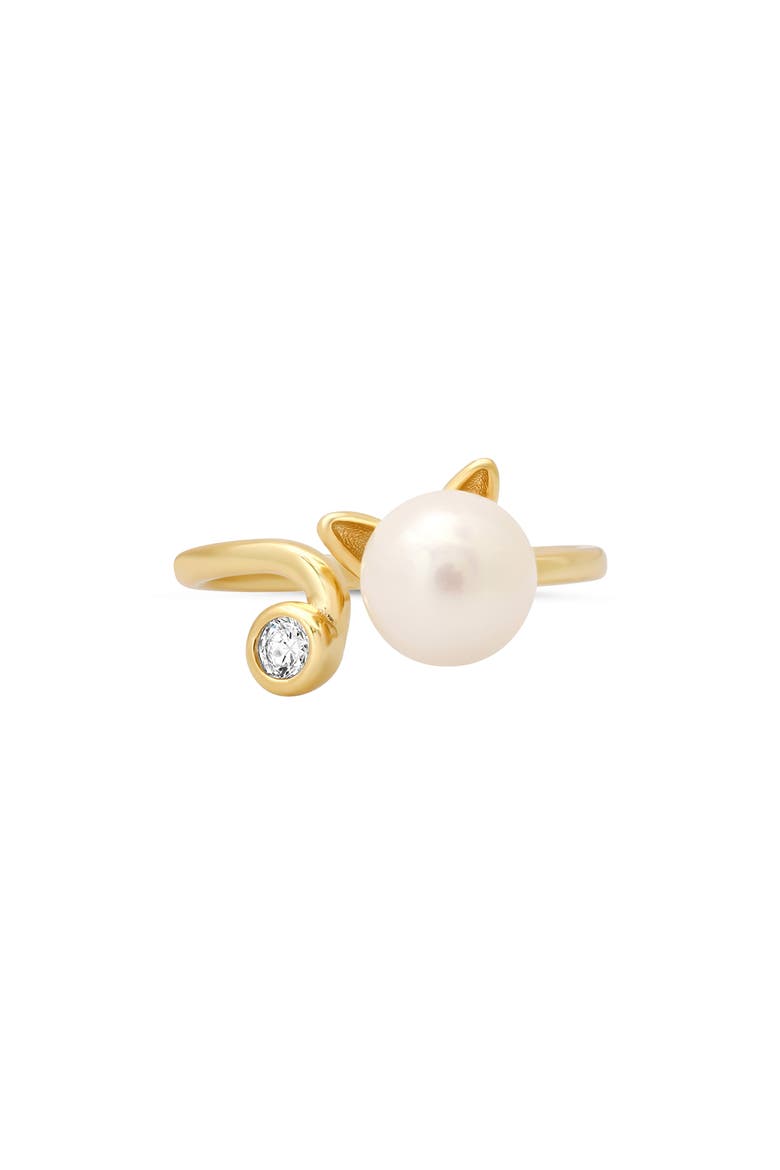 CZ & Imitation Pearl Cat Ring, Alternate, color, GOLD