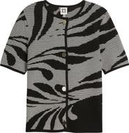 Anne Klein Ottoman Jacquard Short Sleeve Cardigan