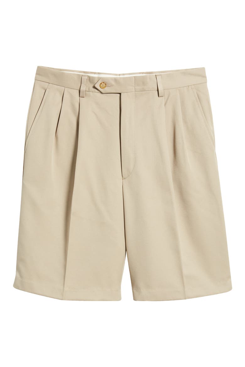 Microfiber Pleated Shorts, Alternate, color, TAN
