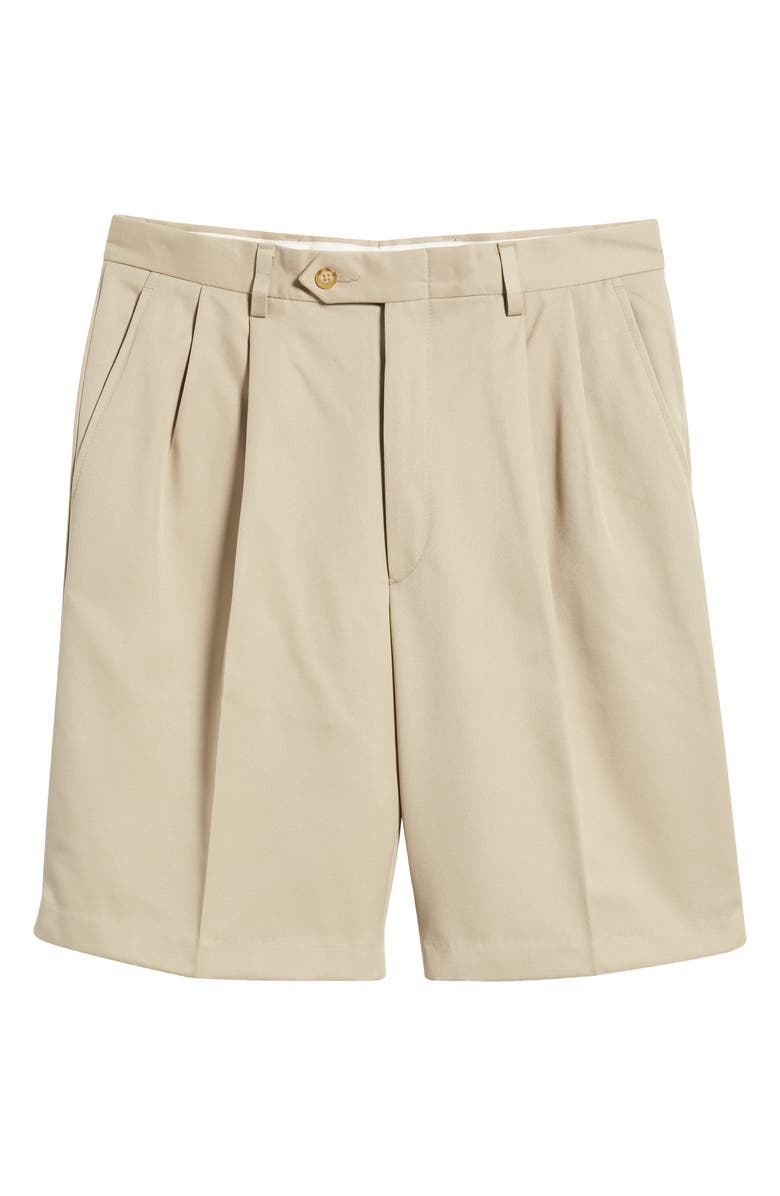 Berle Microfiber Pleated Shorts, Alternate, color, Tan