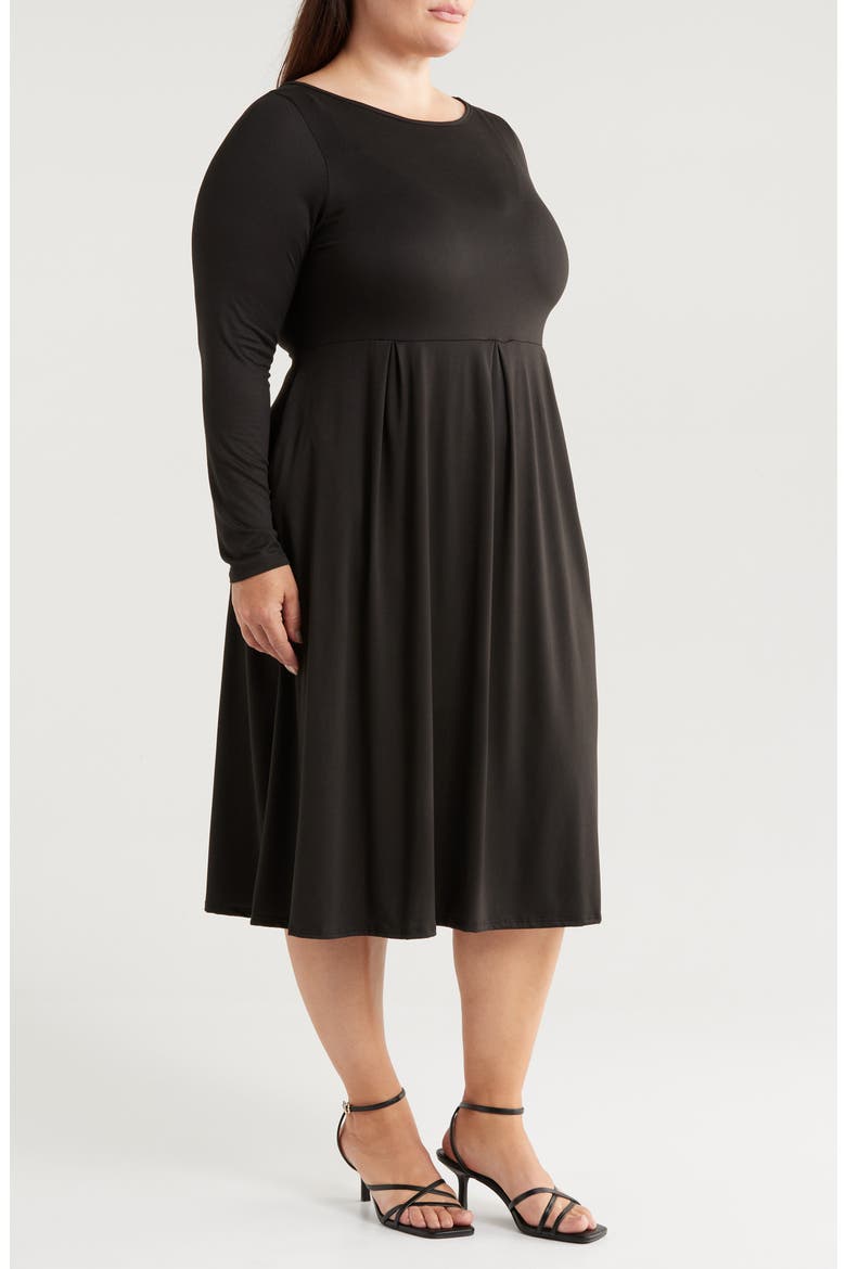 Fit & Flare Long Sleeve Jersey Midi Dress, Alternate, color, BLACK
