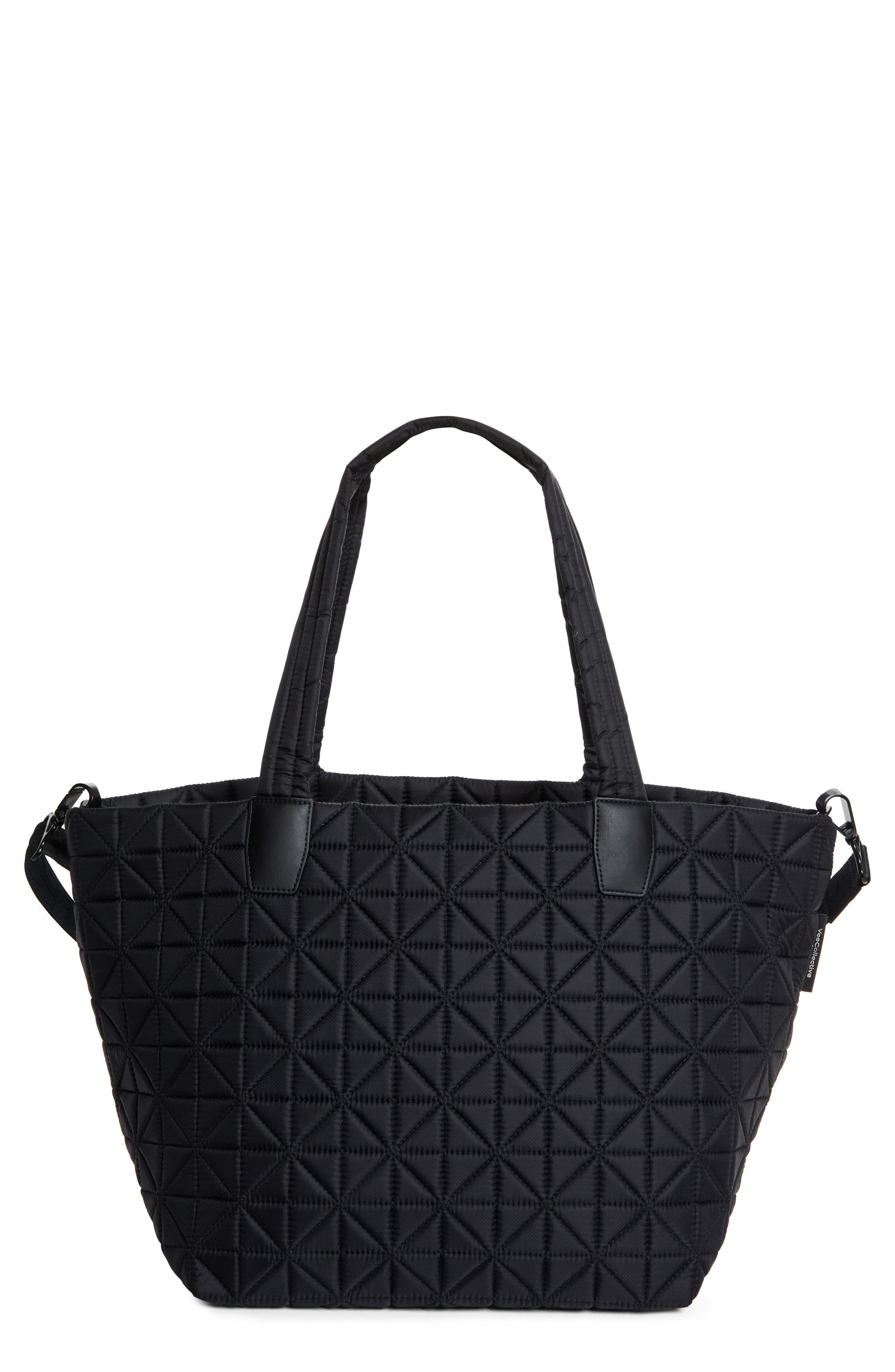 VeeCollective Medium Vee Quilted Recycled Nylon Tote, Main, color, Black