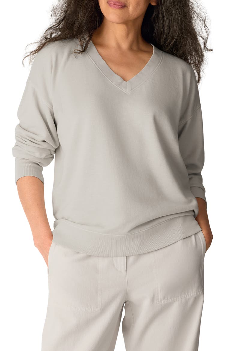 V-Neck Organic Cotton Sweatshirt, Main, color, PALE STRIPE
