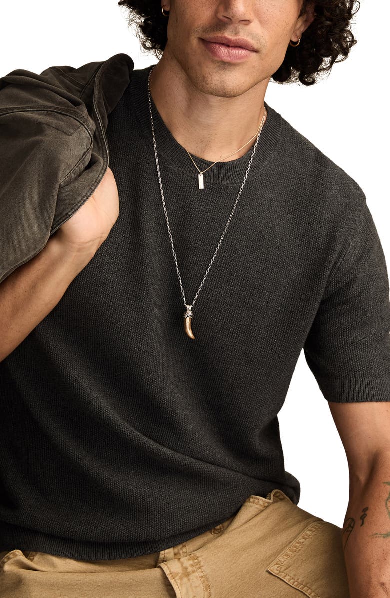 Lucky Brand Rib Short Sleeve Sweater, Alternate, color, Charcoal Heather Grey