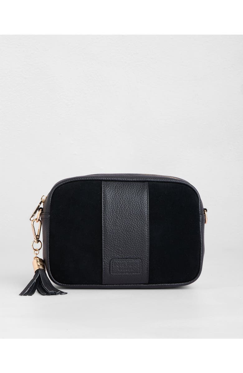 Pom Pom London City Crossbody Bag, Main, color, Black Suede & Leather