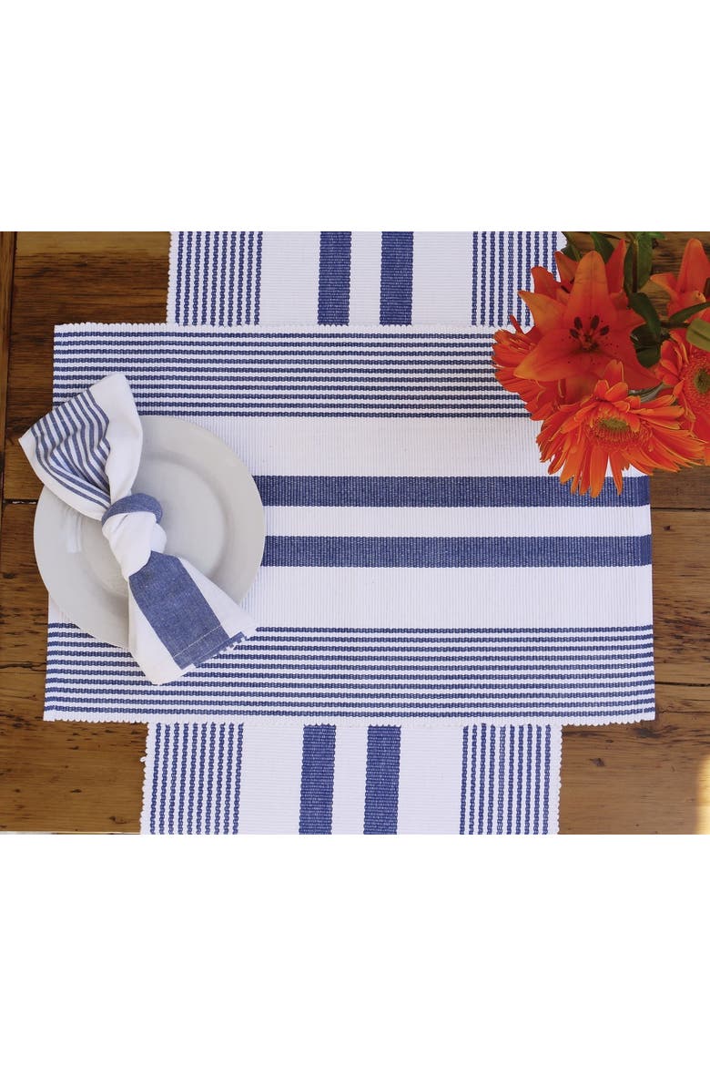 Classic Blue & White Stripe Handwoven Table Runner 13" x 72", Alternate, color, Blue