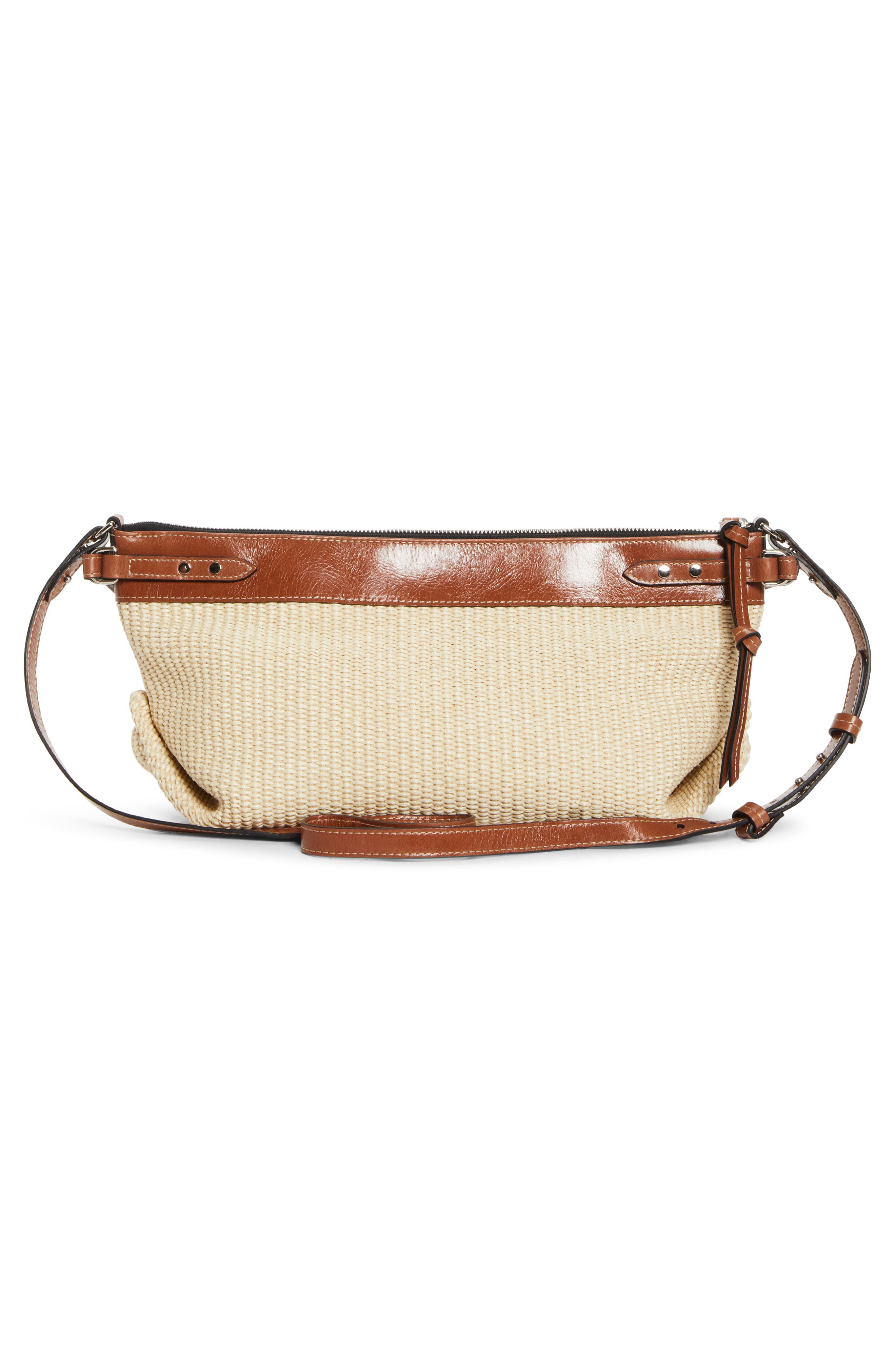 Isabel Marant Wardy Raffia & Leather Crossbody Bag, Alternate, color, Natural/ Cognac