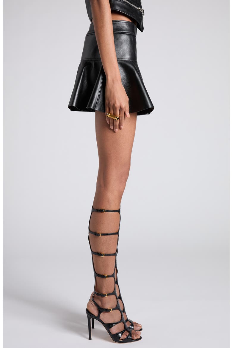 Shiny Plongé Leather Miniskirt, Alternate, color, BLACK